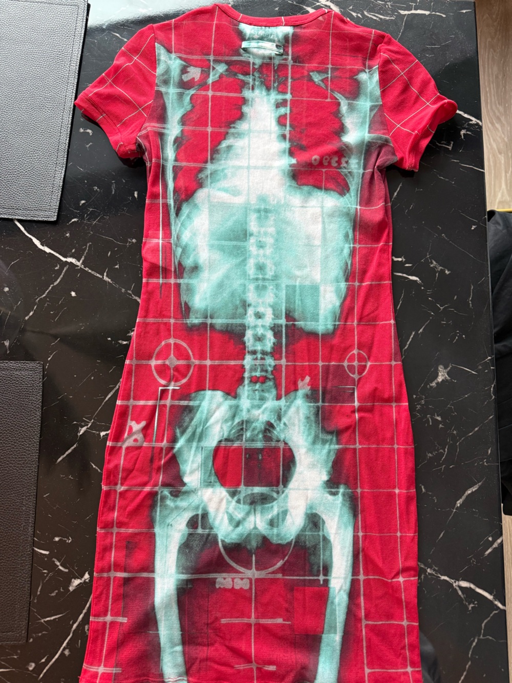 Jean Paul Gaultier Red and Teal Graphic Mesh Dress - Picture 6 of 8